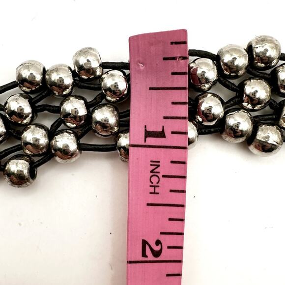 Trades by Haim Shahar Champagne Bubbles Black Leather Bracelet Silver Ball Boho - Picture 9 of 11